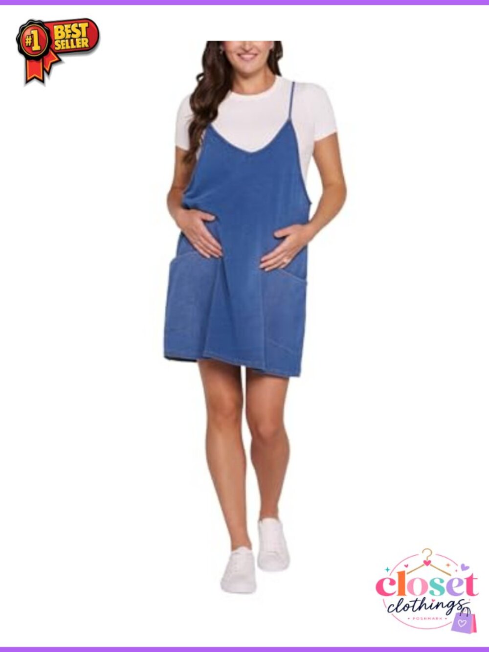 Sleeveless V-Neck Maternity Romper Jumpsuit Built-in Shorts Pockets